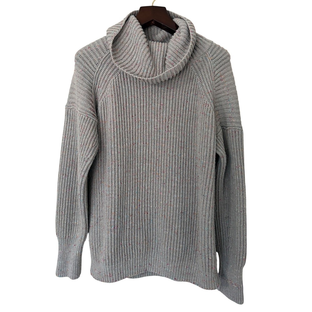 Free People Grey Multi Colored Speckled Ribbed Cowl Neck Sweater OB1169608 Small